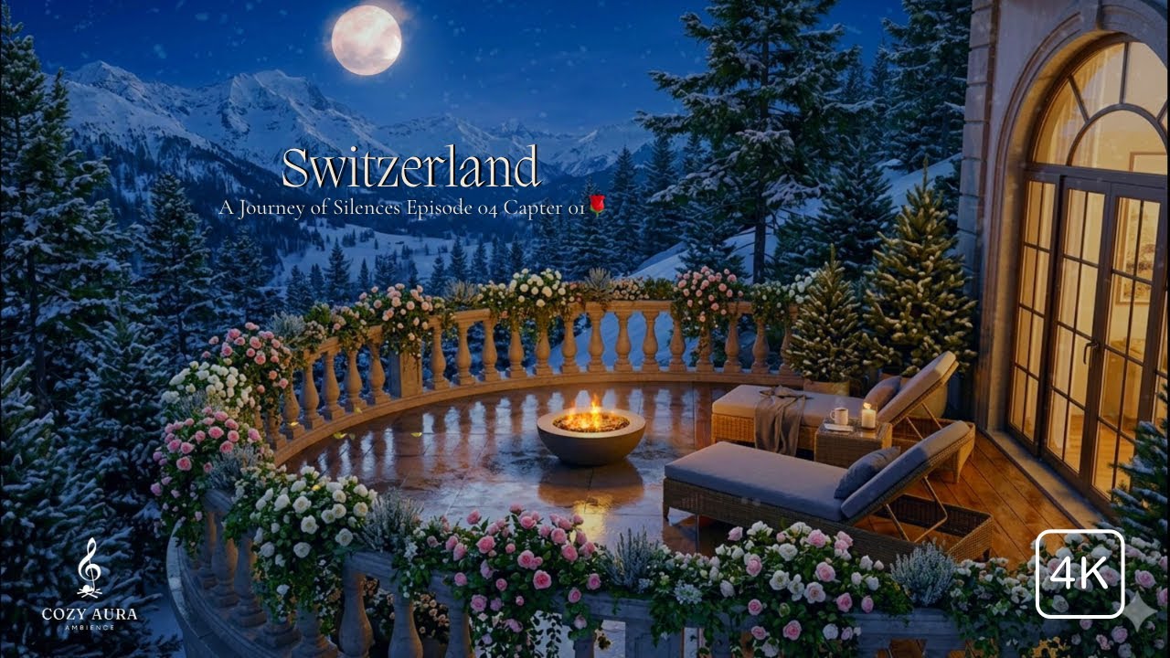 Уютная зимняя атмосфера на балконе ❄️ Камин и нежный снегопад для сна, учебы и расслабляющей