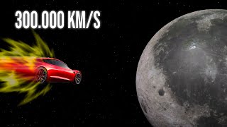 ¿QUÉ PASARÍA SI EL TESLA ROADSTER CHOCASE CONTRA LA LUNA A LA VELOCIDAD DE LA LUZ?