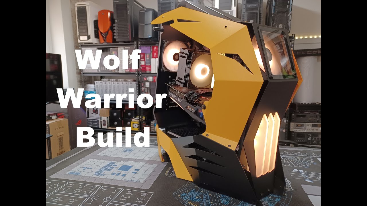 EPIC! Wolf Warrior PC Build. Rare black and yellow open concept case ...