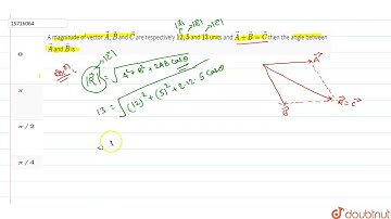 A magnitude of vector vecA,vecB and vecC are respectively 12, 5 and 13 units and vecA+vecB=vecC ...