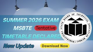 MSBTE Summer 2026 Exam Tentative Timetable Declared | How to Download MSBTE Time Table | New Update