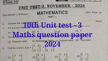10th std unit test - 3 Maths question paper 2024