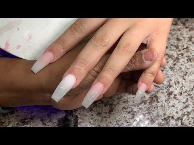 Pink And White Glitter Ombré Acrylic Nail - Youtube