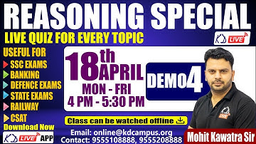 REASONING SPECIAL | FOR SSC EXAMS/BANKING/DEFENCE/RAILWAY/CSAT | NEW BATCH | DEMO 04 | BY MOHIT SIR