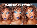 Makeup Playtime!  PINKY ROSE Palettes!!  Bright Blue Rainbow Cut Crease Eye Look!