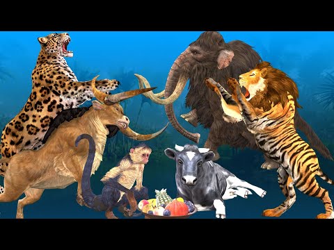 Giant Lion Attacks Cow Cartoon Saved By The Big Bull Elephant Vs 10 Giant Lion Mammoth Elephant