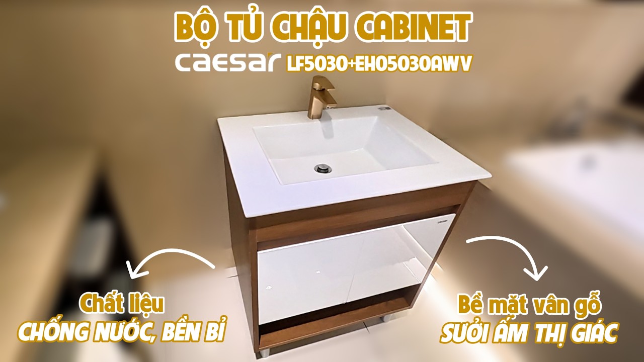 Bộ tủ chậu cabinet treo màu vân gỗ Caesar LF5030+EH05030AWV