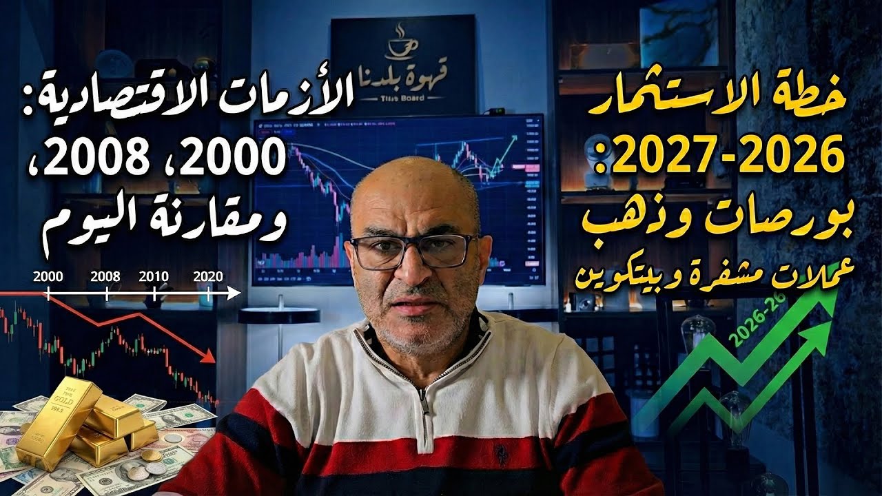 أزمات 2000 و2008 مقارنة مع الوضع االحالي؟ توقعات الذهب والبورصات والبيتكوين 2026 و2027 (25-12-2025)