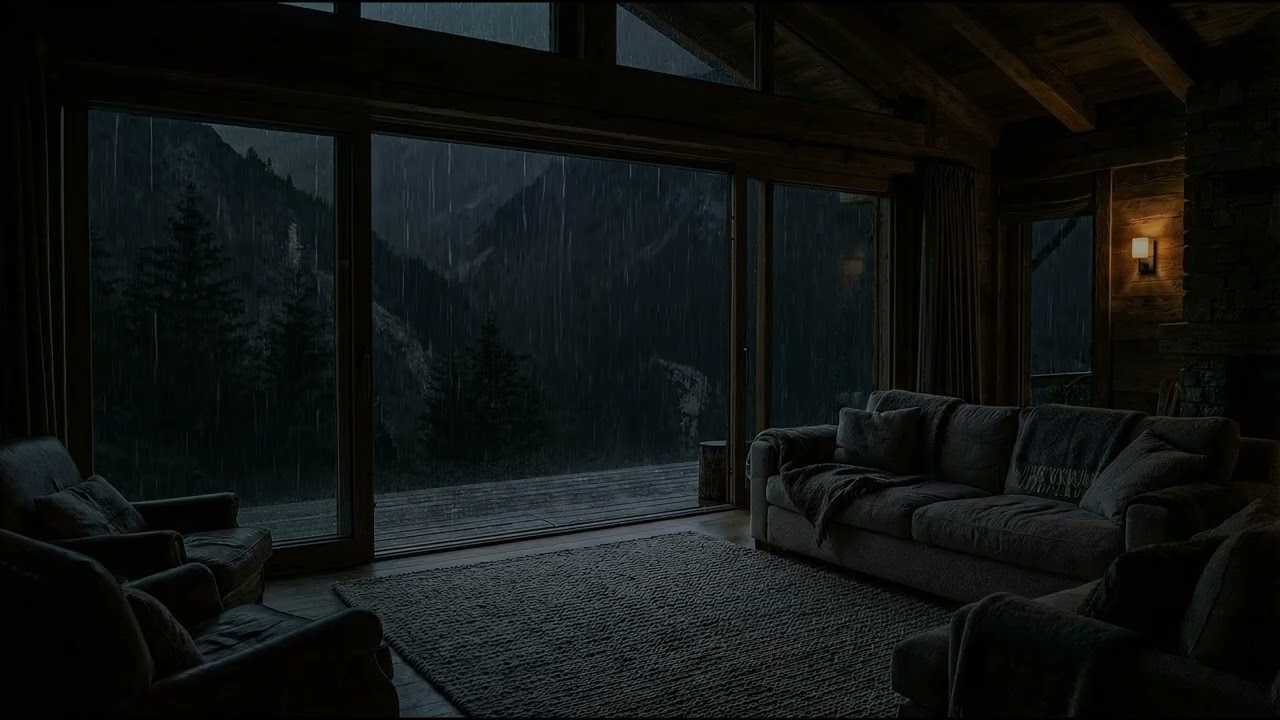 Rain on Cabin Windows + Thunder ⛈️ (No Ads) | Mountain Sleep Ambience (Deep Relaxation)