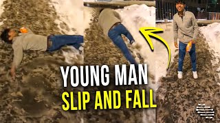 Young Man Told His Friend to Run on a Slippery Trail Which Caused Him to Slip and Fall