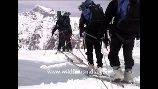 Belayed across Khumbu icefall