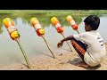 Amazing Traditional Boy Catching Big fish With Plastic Bottle Fish Hook By River