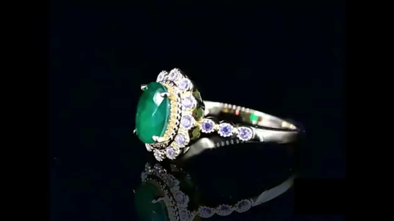 Classic Silver Created Emerald Ring Oval Cut Fine Ring