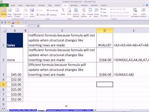 Slaying Excel Dragons Book #20: Efficient Use Of Cell Ranges in Formulas. Insert Row, Range Updates.