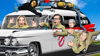 24 Hours in Real Ghostbuster Car to Rescue Best Friend ! (Giant Influencer Taste Test Challenge)