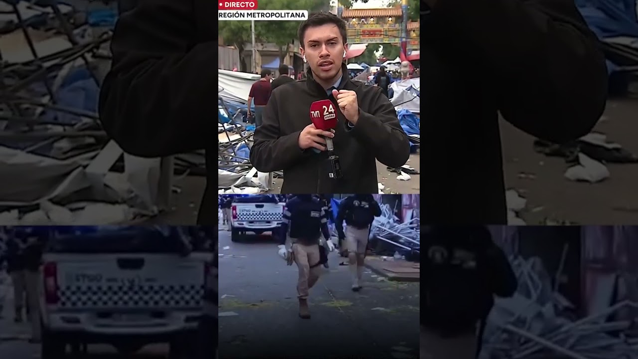 Lanzan fuegos artificiales en medio de operativo para erradicar toldos azules | 24 Horas TVN Chile