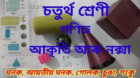 আকৃতি আৰু নক্সা, চতুৰ্থ শ্ৰেণী ( ঘনক, আয়তীয় ঘনক, চুঙা, শংকু, গোলক) class 4 maths chapter 1, class iv
