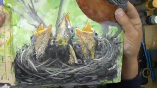 Learn to Paint Baby Robins and Nest / Acrylic / time-lapse