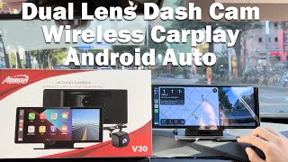 10.26' Universal & Portable Car Stereo with Wireless CarPlay/Android Auto/AUX/GPS + 4K Dash CamV30!