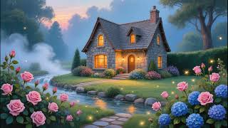 Stone Cottage Garden at Twilight | Gold Framed 4K Art Screensaver | Landscape TV Wallpaper screenshot 5