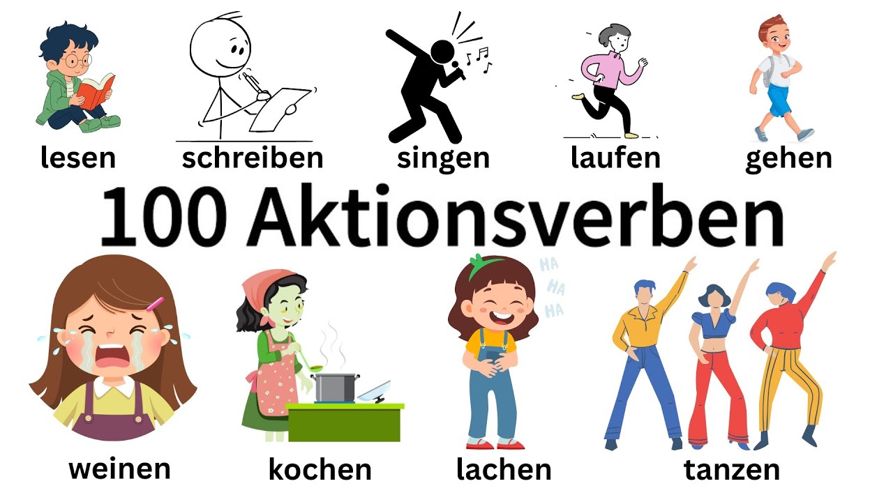 100 deutsche Aktionsverben: Lernen, Sprechen, Hören in Präsens ...