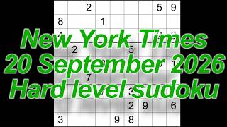 Sudoku solution – New York Times 20 September 2026 Hard level sudoku