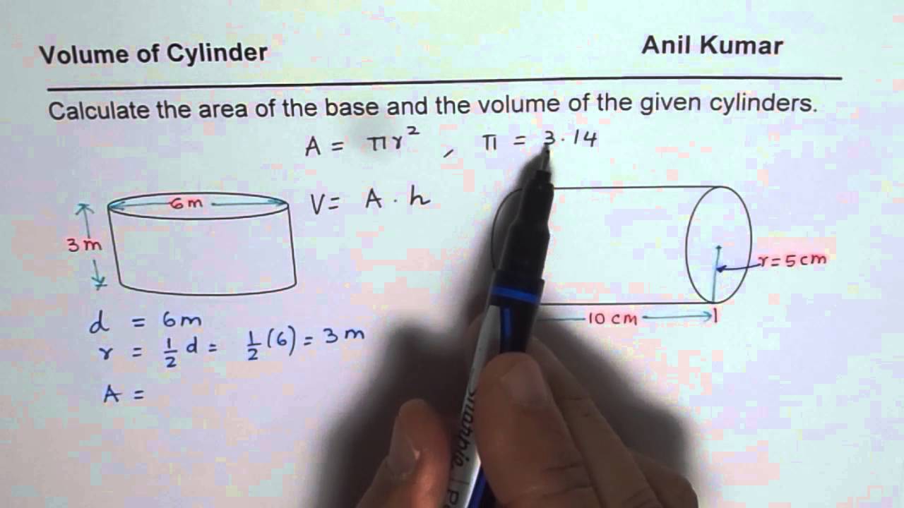 Calculate Area of Base and Volume of Cylinder