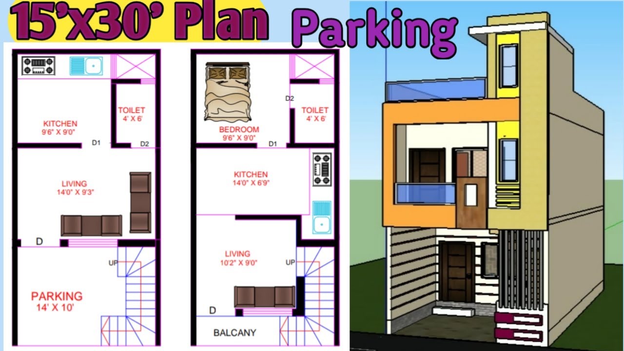 15 X 30 House Plan With Parking 15 by 30 ghar ka
