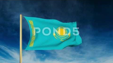 Kazakhstan Flag Slider Style. Waving In The Wind With Cloud Background Animation