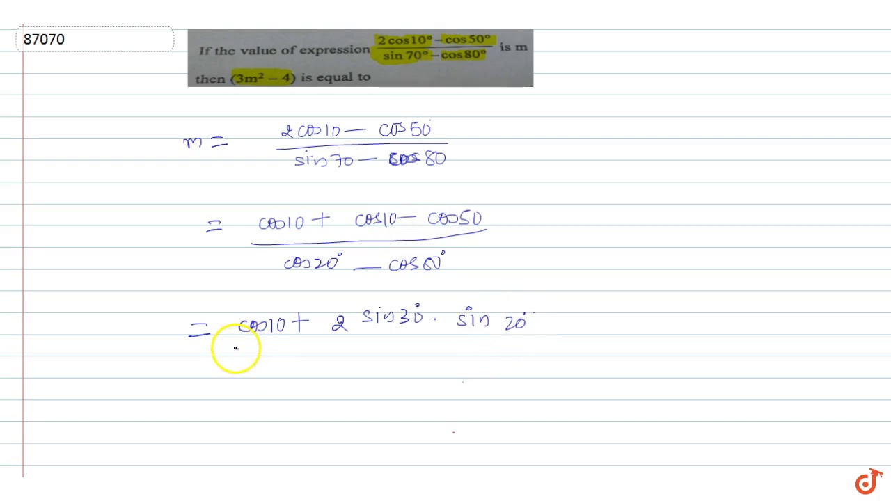 if-the-value-of-expression-2cos10-cos50-sin-70-cos-80-is