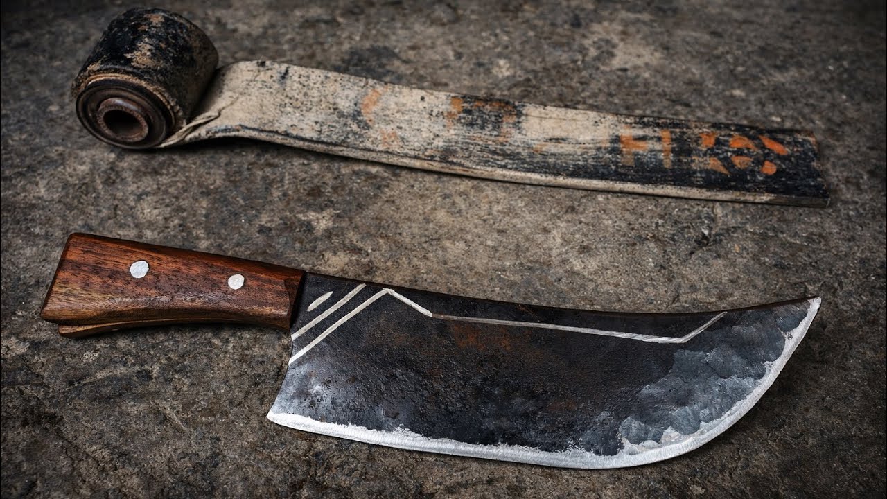 From a rusty vehicle part to a powerful fish cleaver knife — handmade transformation!