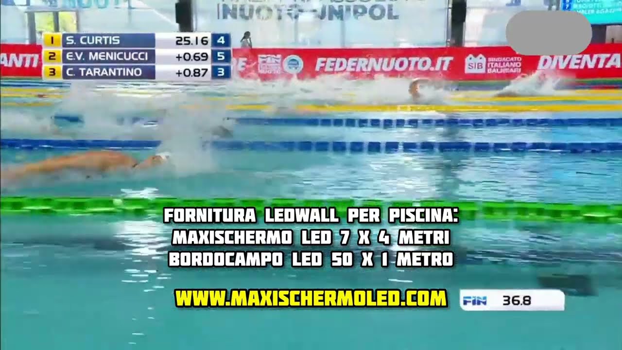 Ledwall 7x4 e Bordocampo led 50x1 Stadio Nuoto Riccione - Record 100m nuoto stile libero Sara Curtis