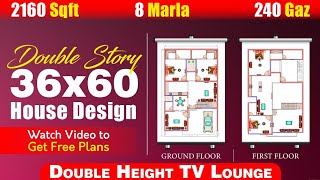 36x60 house Plan with 4 Master Bedroom | Double Story | 8 Marla House design | 2160 Sqft | 240 Gaz |