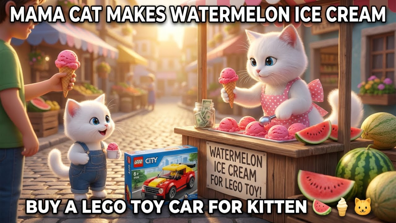 Mama Cat Makes Watermelon Ice Cream to Buy a LEGO Toy Car for Kitten 🍉🍦🐱]