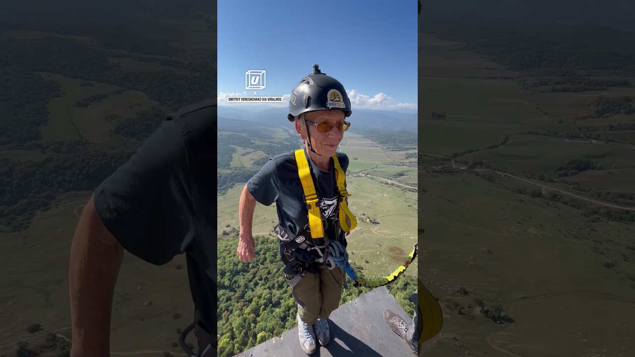 The coolest grandma base jumper 👵😲       🎥: Dmitriy Vereshchako via ViralHog