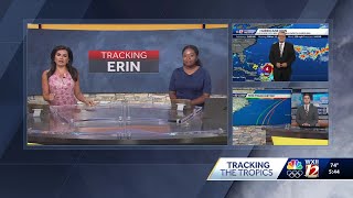 Hurricane Erin beginning to turn towards the U.S., midweek impact to Carolina coast