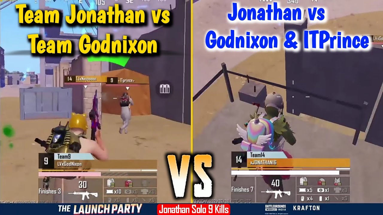 Team Jonathan vs Team Godnixon in Bgmi Launch Party | Jonathan 1v2 Team godnixon |