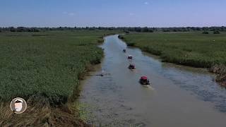 Grup de barci rapide in Delta Dunarii organizate de Ciprian Safca. Large group tour in Danube Delta