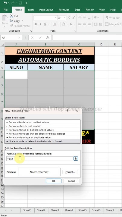 Automatic Borders in Excel |โข Engineering Content #shorts # ...