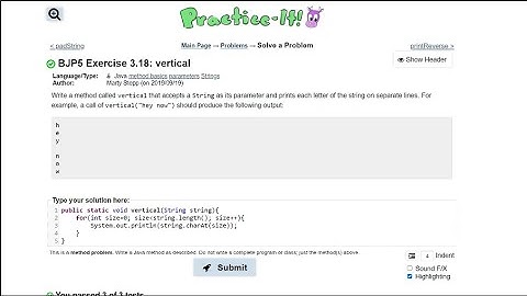 Java Practice It || 3.18 vertical || method basics, parameters, Strings, .length() / .charAt()
