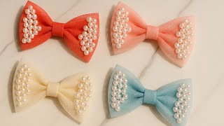 Soft Peach Pearl Bow 🎀Elegant & Trending Hair Accessory ✨#handmadebow #diy#handmade#viral#hairclips  screenshot 2