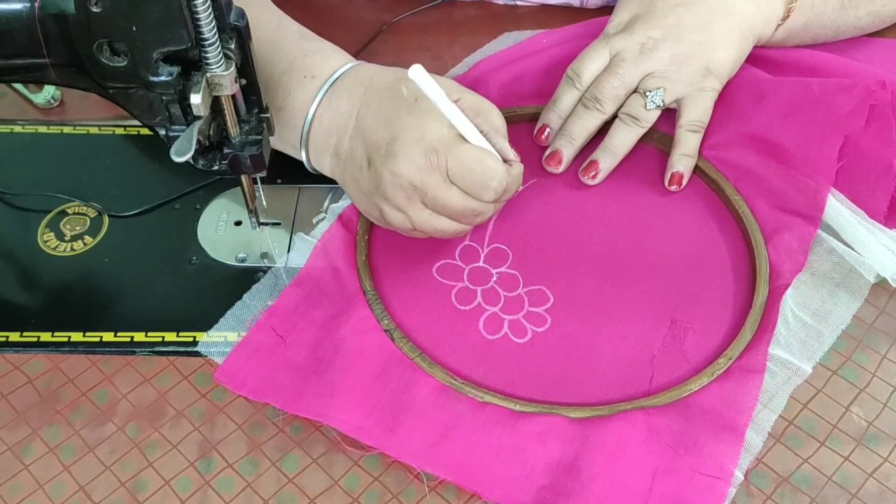 Aplique work on net fabric with machine Embroidery
