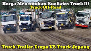 Uji Ketangguhan Mesin || Truck Trailer Eropa VS Truck Jepang Muatan Berat Di Batu Jomba