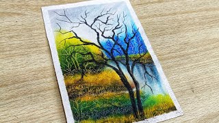 how to draw landscape drawing with oil pastel / #art #drawing #oilpastel