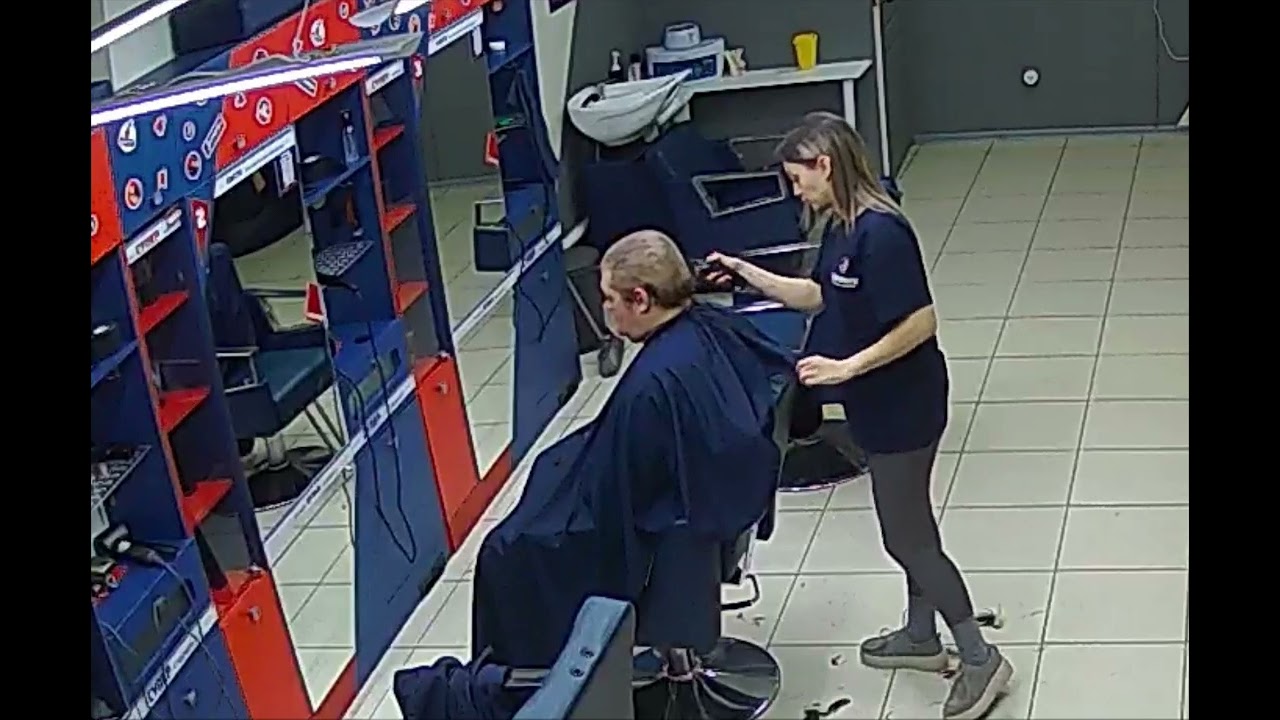 Quick headshave by blond barberette