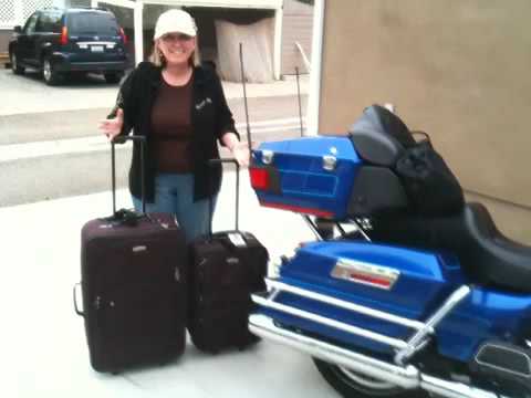 Sue packing for Harley roadtrip