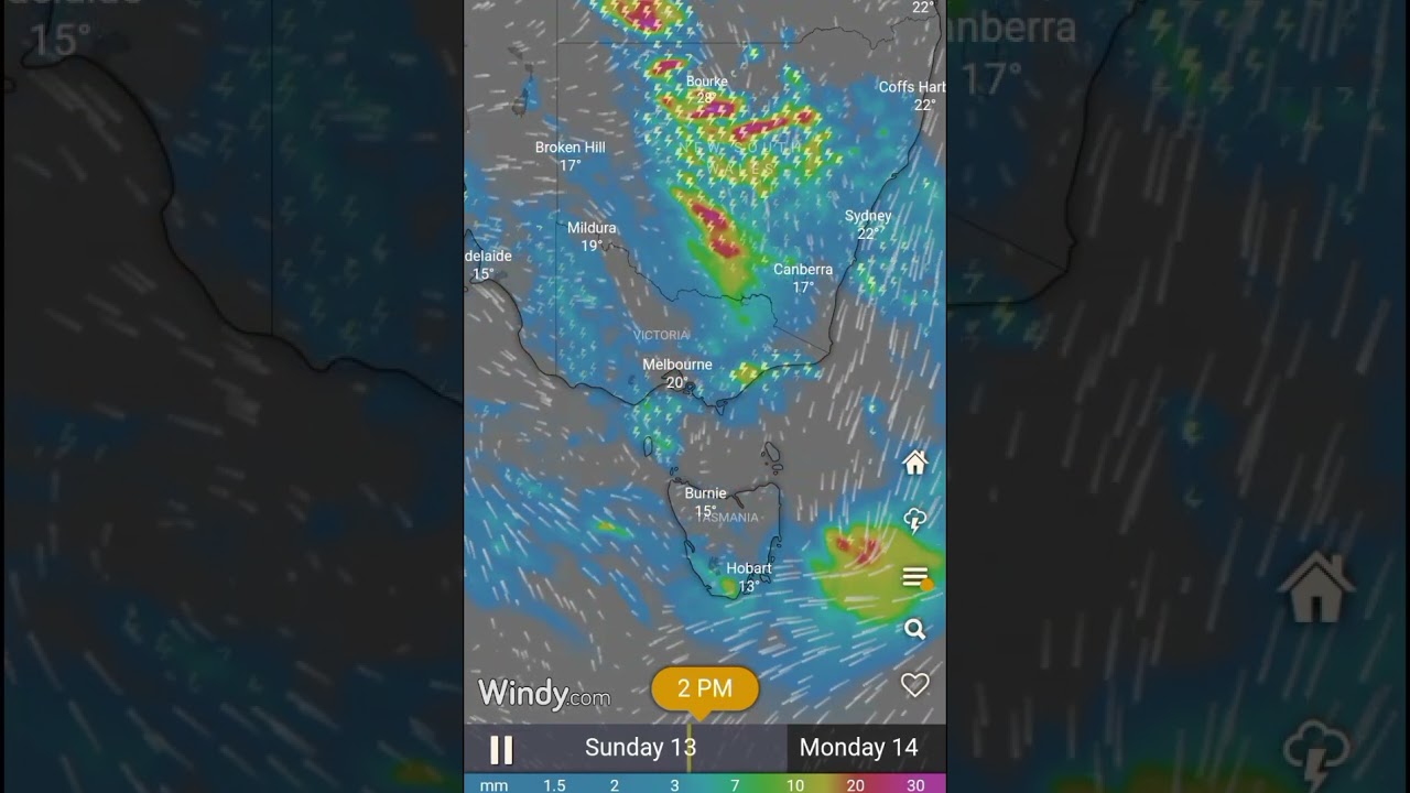 Rain Forecast of Melbourne for the next 6 hours  from 13th Nov. @6.00am GMT - Windy.com