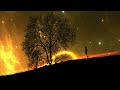 free, Sky, Stars, Mountain, Tree, Girl, Anime, Glow, Sun HD 4k