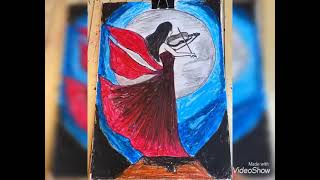 draw girl playing violin رسم فتاه تعزف الكمان علي ضوء القمر