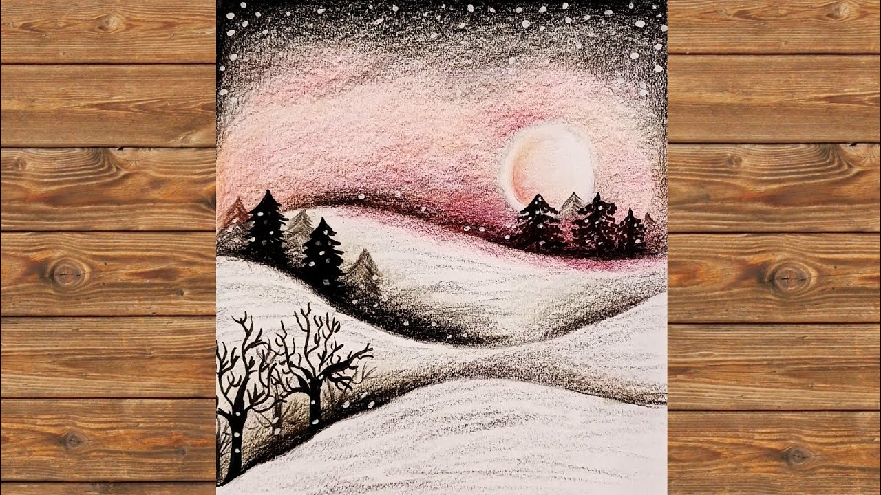 رسم منظر طبيعي بالألوان الخشبية خطوة بخطوة//تقنية دمج و تدرج الألوان//تعليم الرسم/Drawing a scenery